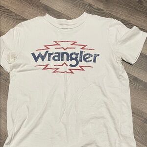 Wrangler White Short Sleeve Logo Tee with Red & Blue Graphic